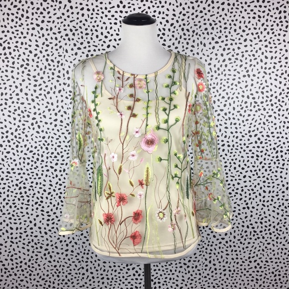 embroidered mesh top